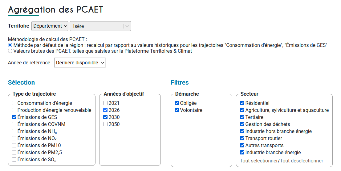 Écran de configuration de l'agrégation