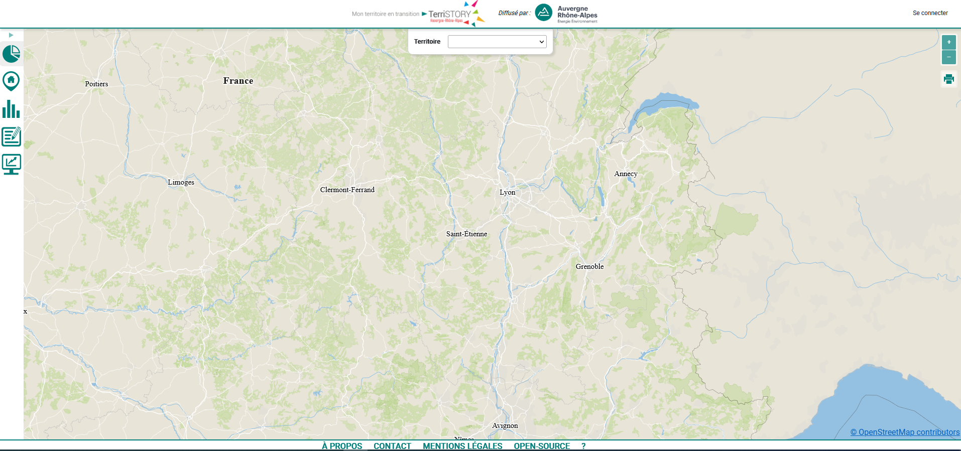 Page d'accueil de TerriSTORY® : le bouton Se connecter se situe en haut à droite.