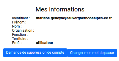 Boutons permettant de changer son mot de passe dans la page Mon compte