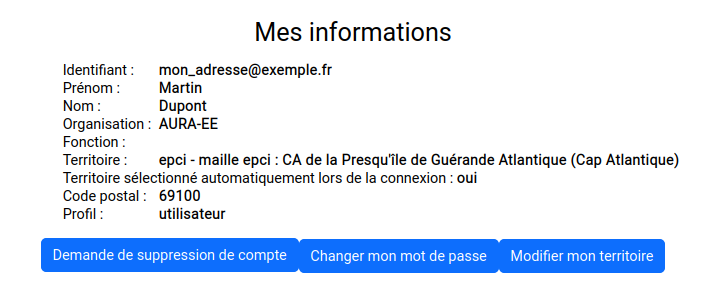 Page de profil une fois la personne connectée.