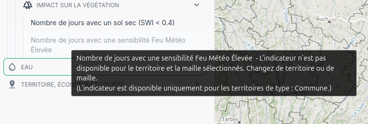 affichage des informations sur l'indisponibilité d'un indicateur