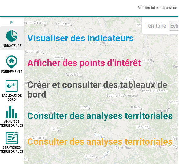Menu de navigation à gauche du site qui donne accès aux différents modules