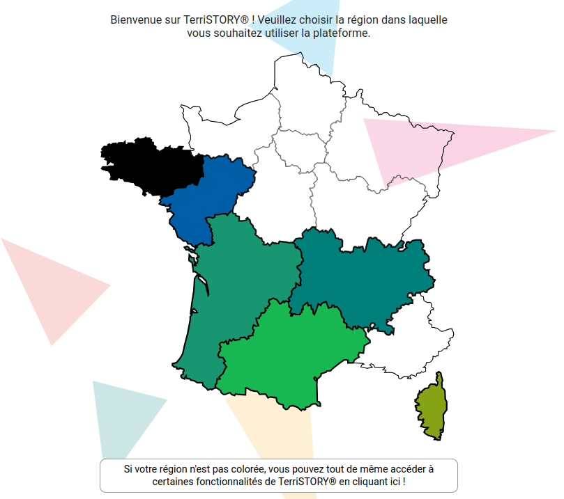Page d'accueil avec l'ensemble des régions disponibles