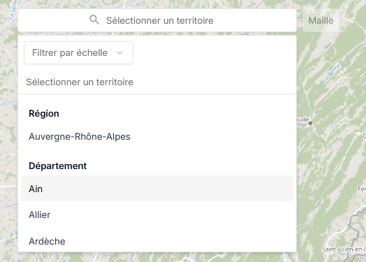 sélection d'un territoire