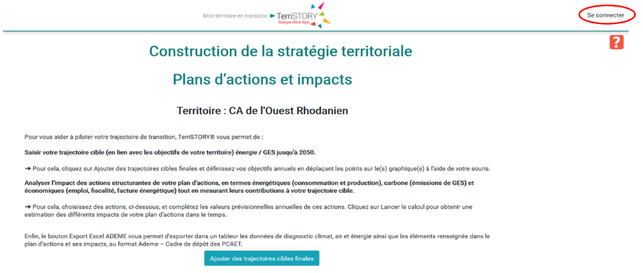 Se connecter depuis le module de stratégies territoriales