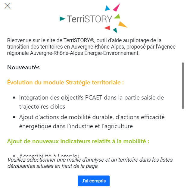 Pop-up d'accueil